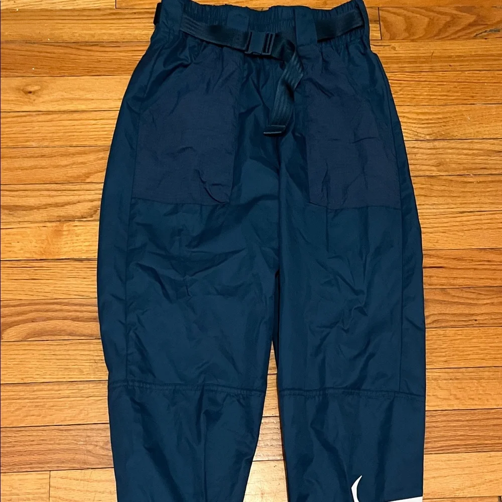 Nike Track Pants Teal Blue Polyester Joggers White Swoosh Elastic Cuffs
